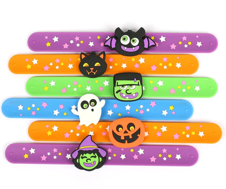 

03BC119 Gifts Wrist Circle Slap Skull Pumpkin Christmas Bracelet Kids Toys Silicone Slap Bracelet Halloween Party Decoration, Picture shows