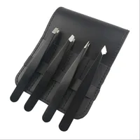 

Stainless steel black color eyebrow pick tool 4pcs tweezer set with PU pouch