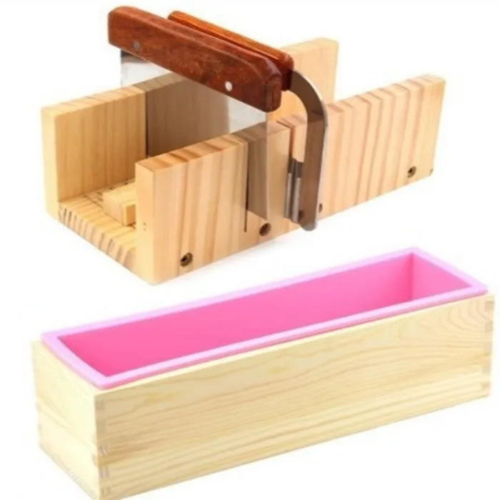 

BPA Free Easy Release Silicone Loaf Soap Molds With Adjustable Wooden Soap Cutter Set