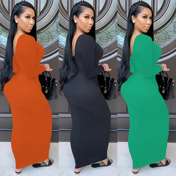 

JH5013 OEM China casual sexy elegant dress long sleeve backless dresses women