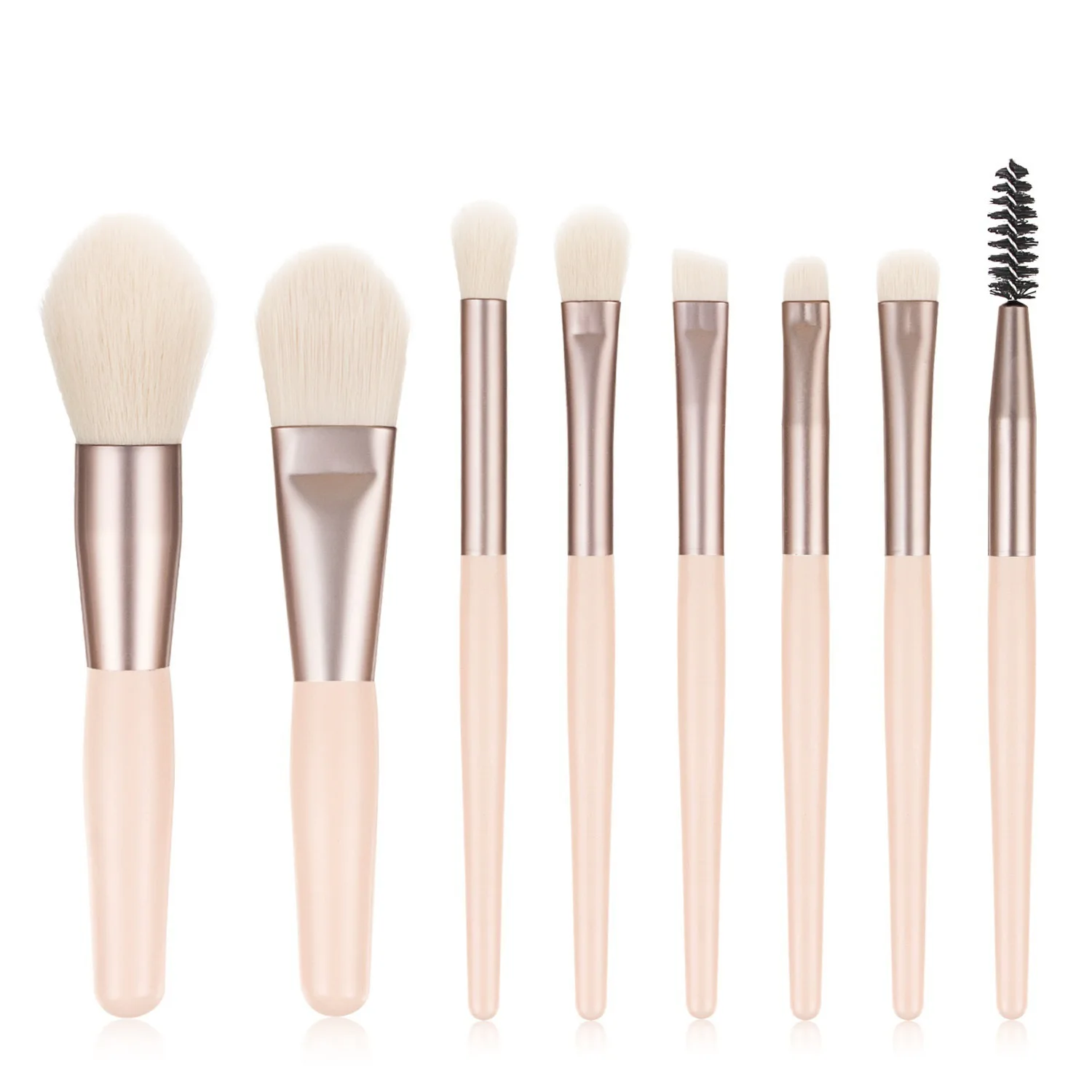 

Macaron Matte Wood Handle 8pcs Mini Print PU Pouch Foundation Face Powder Brush Portable Soft Hair Cosmetic Tool Makeup Set, Customized color