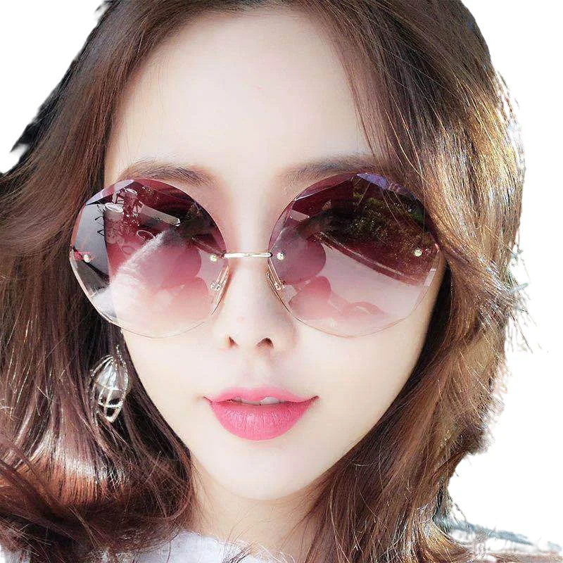 

Newest fashionable sun shades vendor rimless round oversized sunglasses women 2021