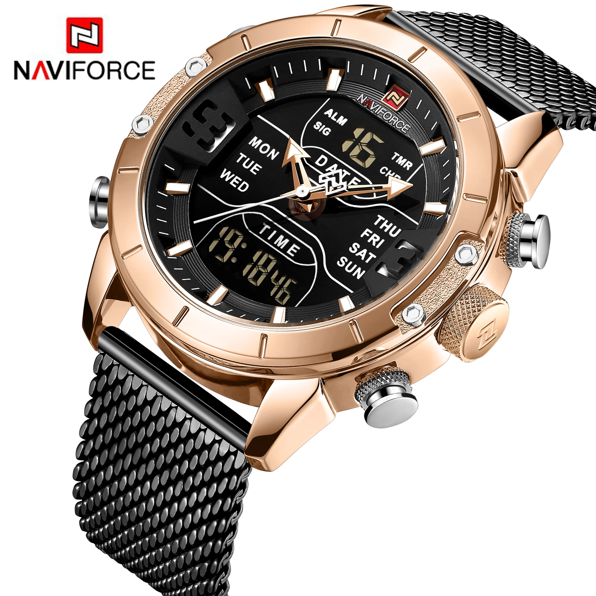

2020 new relogio inteligente Quartz Analog Digital Sport relojes hombre Stainless Steel mesh wrist watch Naviforce 9153