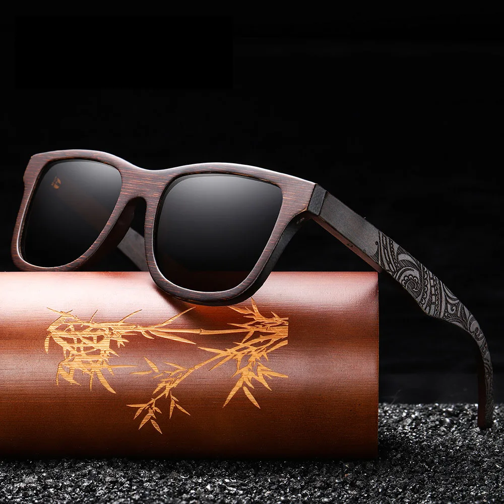 

Custom logo square wood frame TAC polarized UV400 bamboo sunglasses