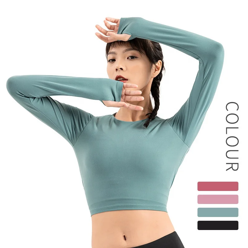 

custom logo women Yoga Shirts Fitness Yoga Shirts long sleeve t shirt women fitness clothing women crop top long-sleeved, Picture shows