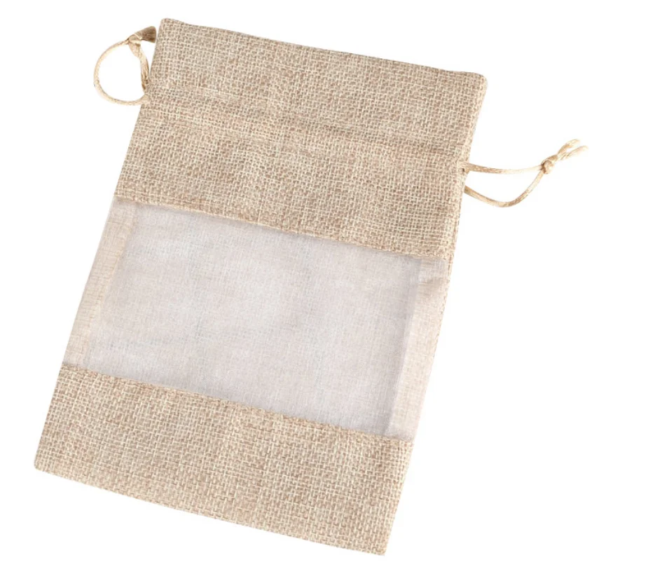 

Eco-Friendly Mesh Window Shopping Burlap Drawstring Linen Jute Bag for Kitchen Storage, Customize