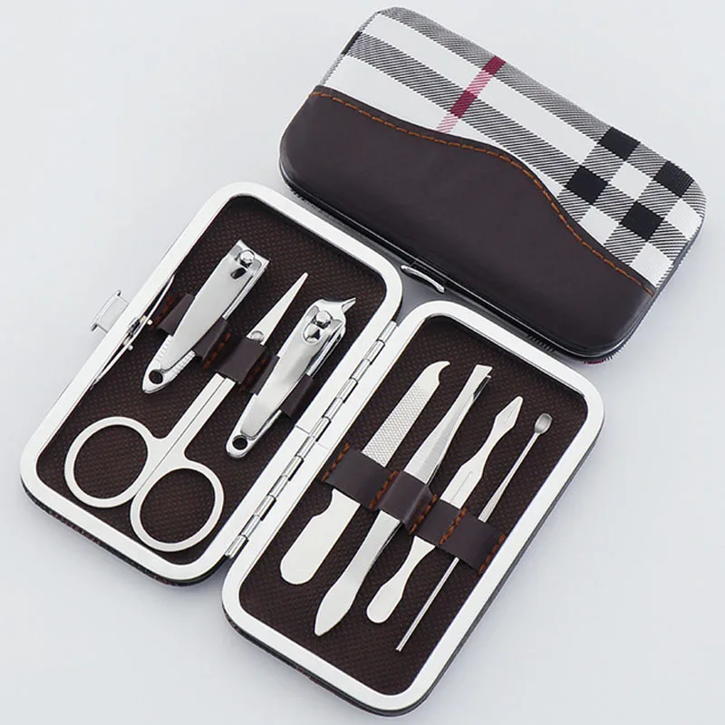 

YWbeyond Gifts 7pcs Stainless steel Manicure Set & kits Pedicure Scissor Tweezer Knife Ear pick Utility Nail Clipper Kit Sets, Box 4 color option