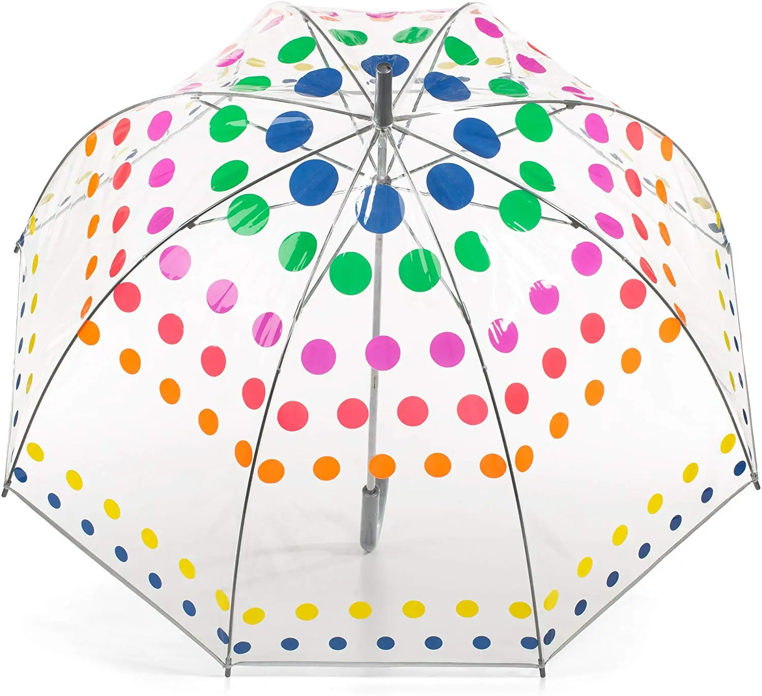 妇女看圆顶形状透明塑料透明泡泡伞