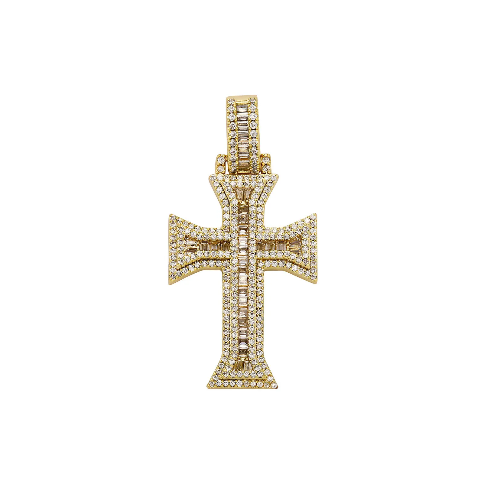 Personalized 14K Gold Plated T Diamond Cross Pendant Hip Hop 5A Zircon Necklace Jewelry Suitable for Women Men