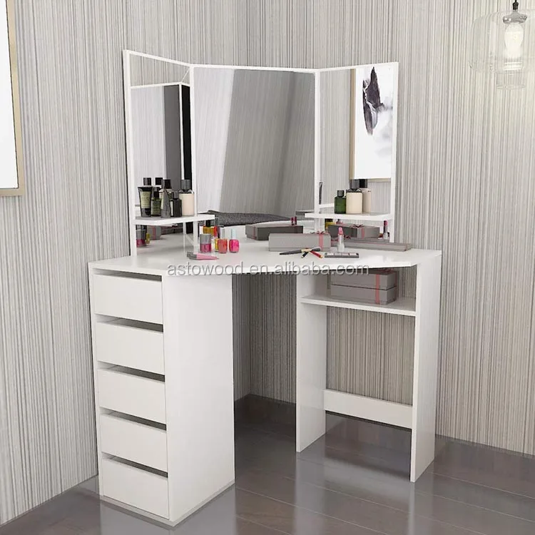 Modern Dressing Table Corner Vanity Table with Drawer Mirror