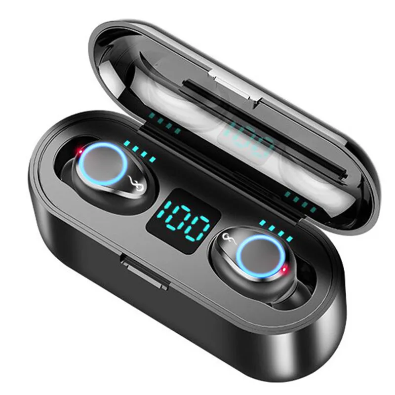 

Hot Selling ANC Noise Cancelling Sport BT 5.0 Wireless Earbuds With Power Bank Battery Display TWS F9 Earphones
