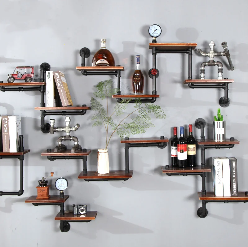 

Antique Industrial Pipe Simple Home Living Room Bookcase Bookshelf Decorating Corner Metal Iron Diy Floating Wall Mounted Shelf, Customized color
