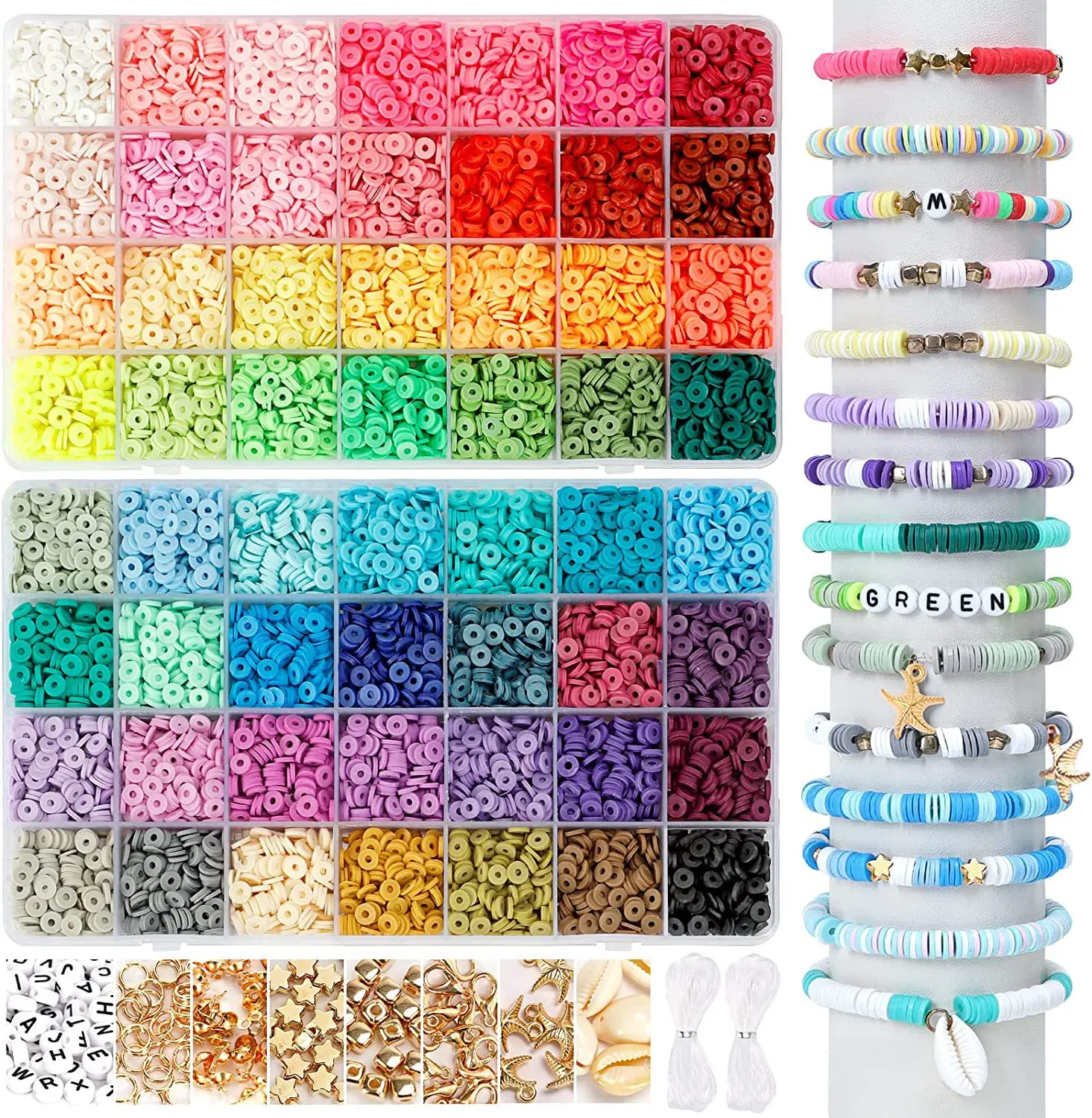 

JC Hot Sale Clay Beads for Jewelry Making Kit Flat Round Polymer Clay Beads DIY Handmade Accessories