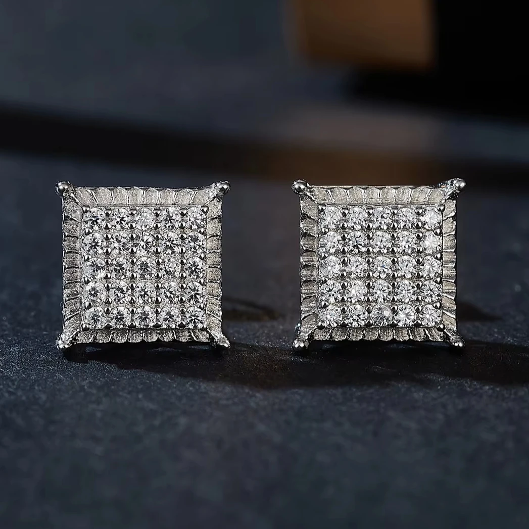 S925 Sterling Silver 18K Gold Plated VVS Moissanite Stud Earrings Classic Geometric Design for Weddings and Women's Fine Jewelry