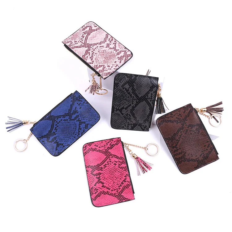 

Hot Sale Women Snakeskin Leather Coin Purse Credit Card Holder key Wallet Pouch with Chain Tassel Zip