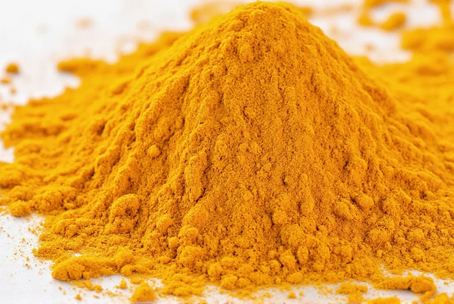 Turmeric root and powder next to blood thinner medication with warning symbol
