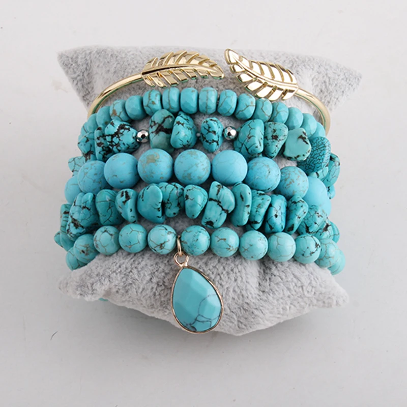 

Fashion Bohemian Jewelry Accessory Beaded Bracelet 6pc Bangle Set For Natural Stone And Crystal Women BohemianJewelry Gift, Mix