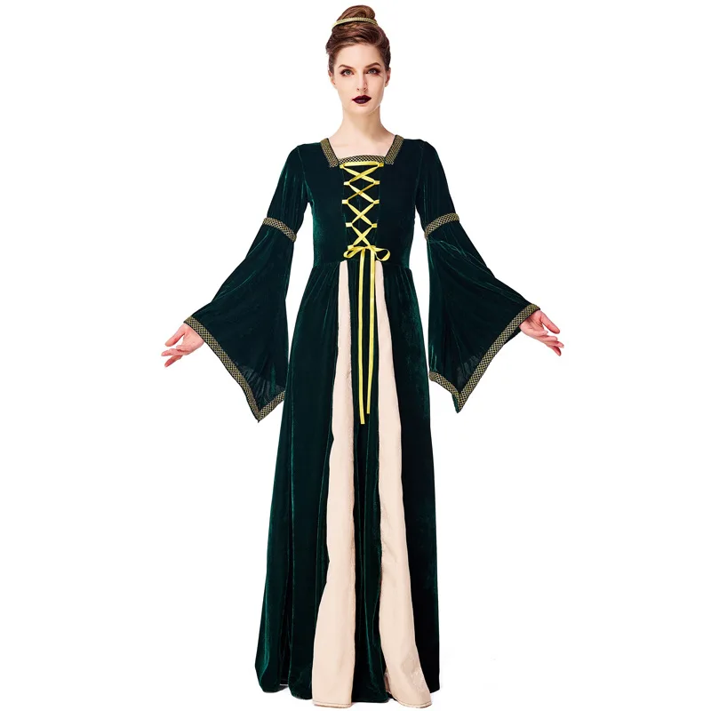 

European Medieval Costumes Retro Aristocratic Court Dress Halloween Costumes Adult Stage Performance Costume, Picture color