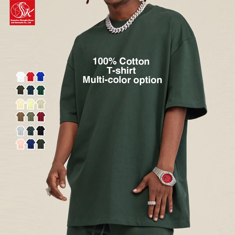 SK Heavy 260g 100% Cotton Men's Oversize T-shirt Custom Printed Embroidery round Neck with Shoulder Foam O-Neck Blank T-shirt