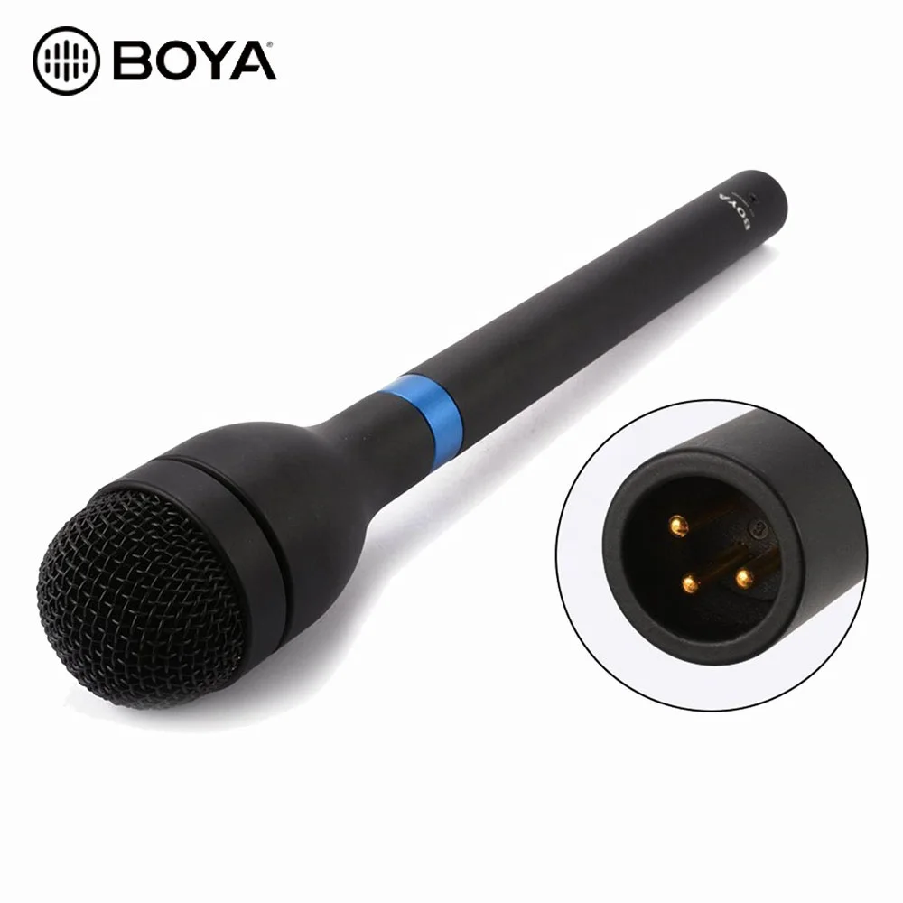 

BOYA BY-HM100 Dynamic Omnidirectional Handheld XLR Microphone Long Handheld Mic for Interviews and Report, Black