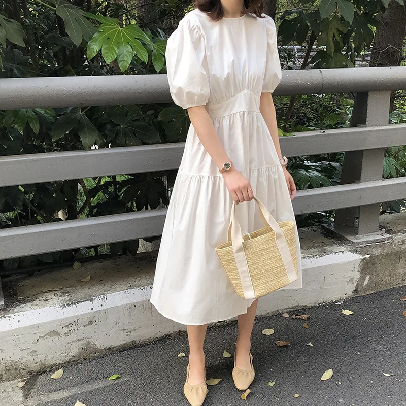 

2021 New Bubble Sleeve Dresses Women Lady Elegant Casaul Dress Women Summer Dresses, Picture color