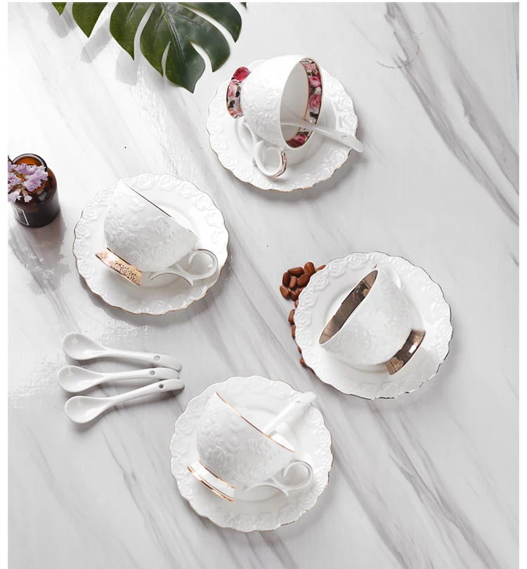 

Porcelain Bone China Saucer European Style Set Retro Ceramic Golden Rim Tea Cup Coffee Cup, As the picture show