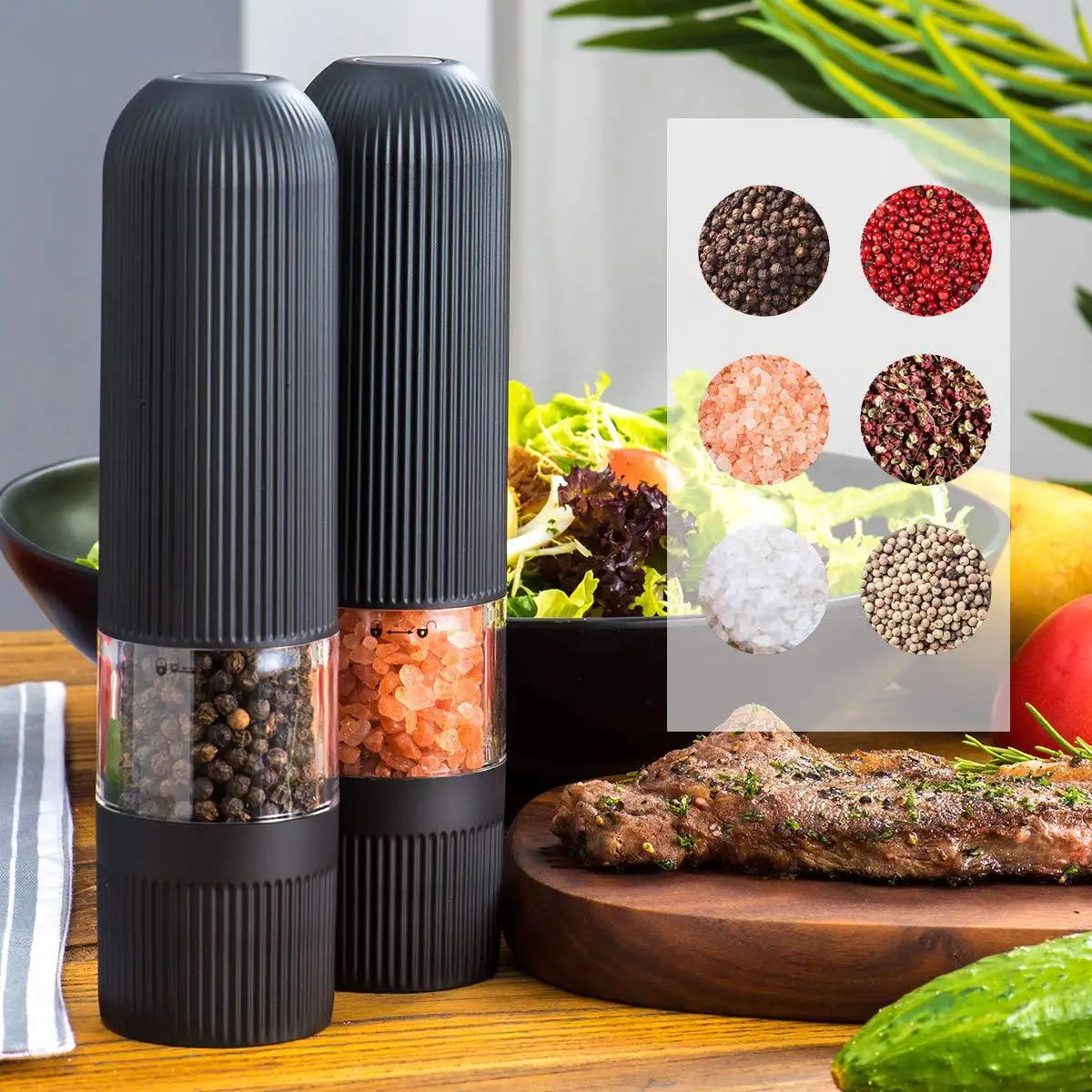 

Gravity Electric Pepper Grinder Salt Mill Battery Operated Automatic Pepper Mill with White Light Adjustable Coarseness
