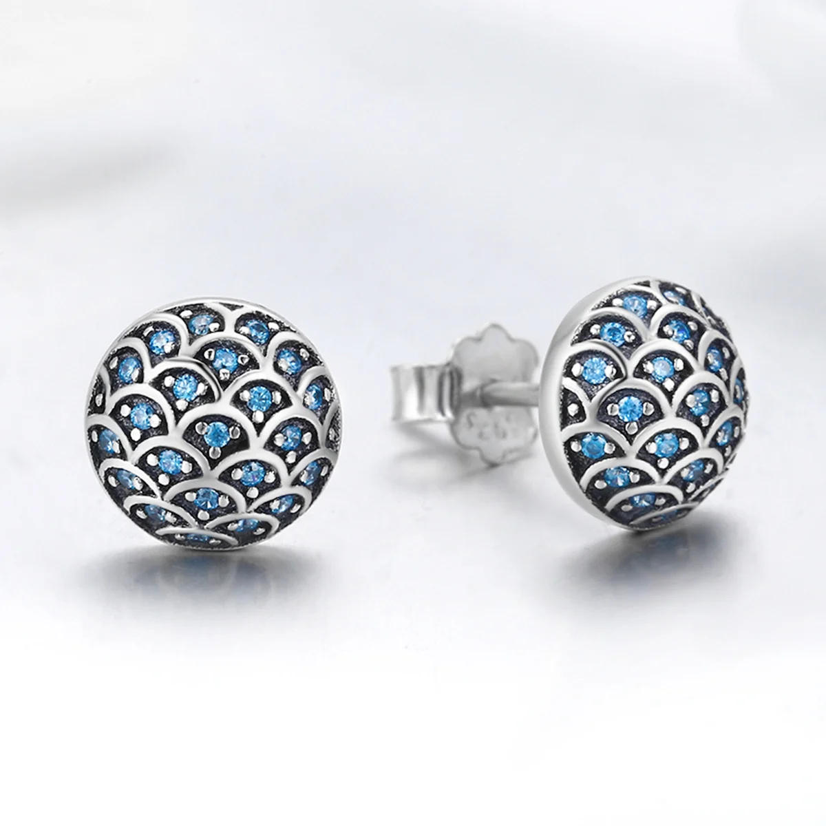 

blue zirconia 925 silver round shape stud earrings