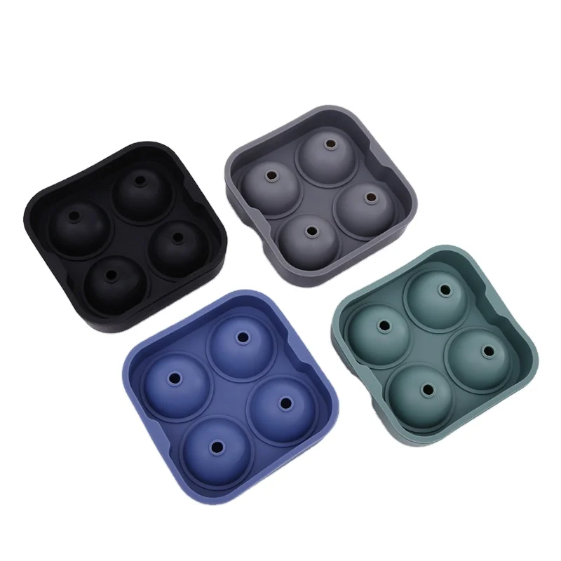 

Silicone 4 Hole Ice Hockey Mold Hot Selling High Quality Ice Lattice With Lid Kitchen Restaurant Tools Round Ice Making Mould, Grey,green, blue, black