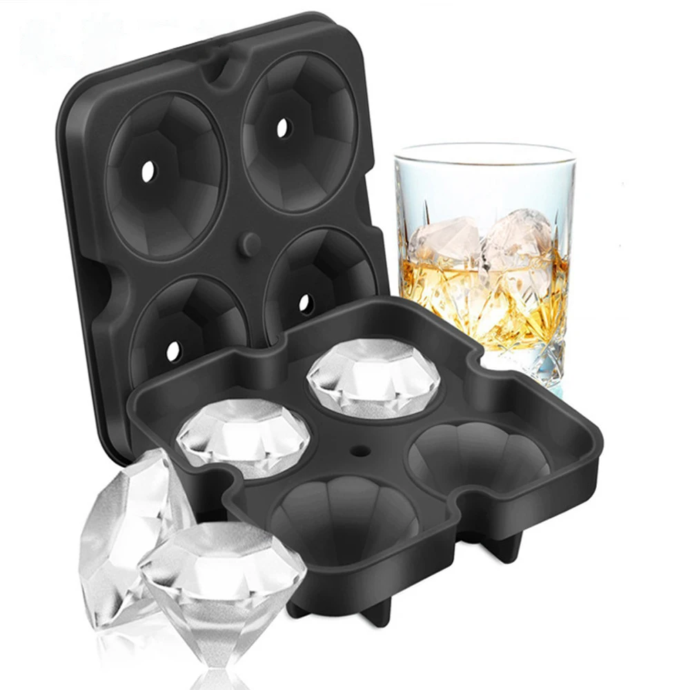 

SINGING BIRD Creative Design High Quality Diamond Silicone Ice Cube Tray With Lids, Black/blue