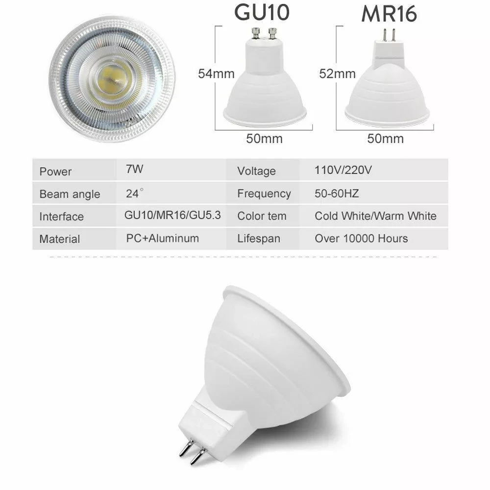 China Factory LED lights smart  dimmable Aluminum 220V 7W MR16 GU10 mini led spot light