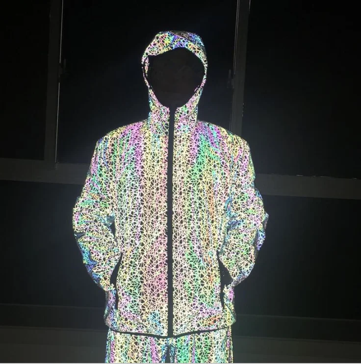 

9.10-2 2020Fashionable LIGHT REFLECTIVE color-changing hoodie men clothing high-grade fabric men jacket, As picture