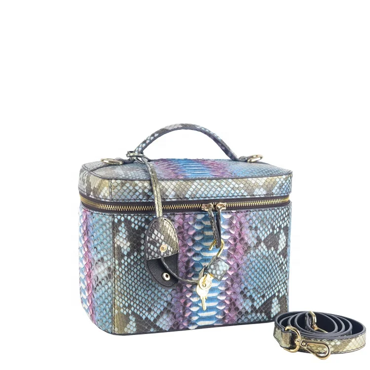 

100% real python skin box case lady leather makeup bag Vintage style exotic leather handbags brand name women make up bags