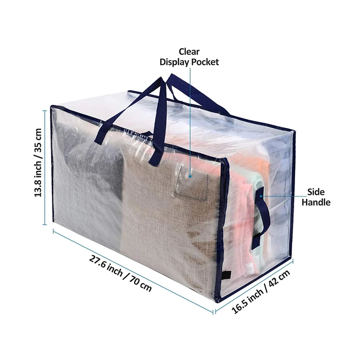 

Custom large capacity packaging dustproof PP woven fabric sundry clothes quilt storage bag