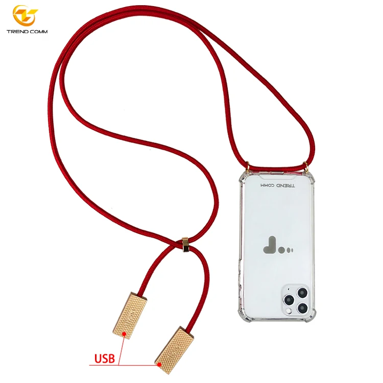 

For iPhone Micro USB Cable Custom Clear Lanyard Necklace Phone Case