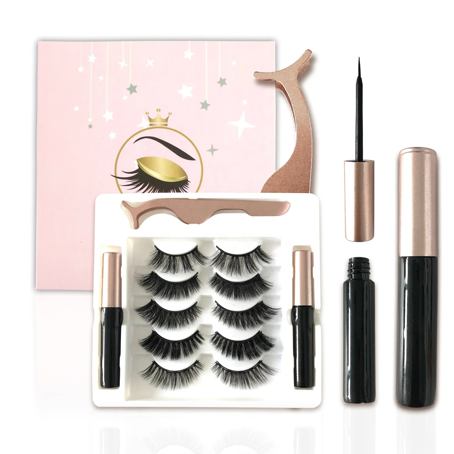 

2021 Hot Selling 5 Pairs Silk Eyelash Packaging Magnetic Lashes, Black color