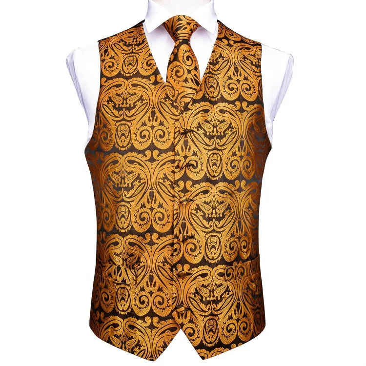 

Wholesale Silk Gold Yellow Plain Vest Tie Pocket Square Mens Waistcoat Set