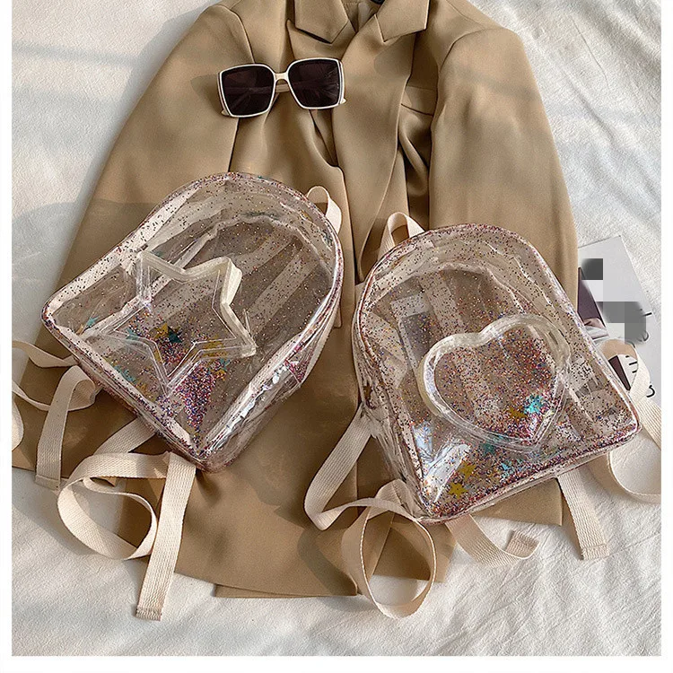 

Women Waterproof Fashion Laser Shine Ladies Transparent Bookbag Female Colorful Clear School Bag Jelly Mini Backpack for Girls, One color and two styles
