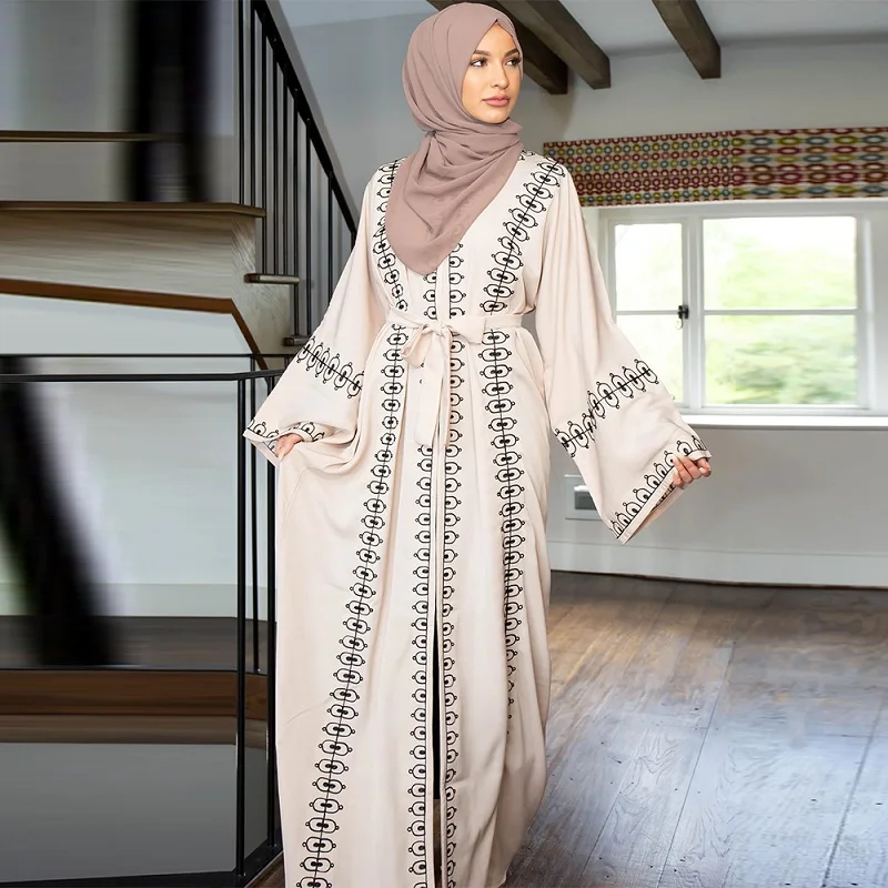 

Turkey Cardigan Abaya EID hijab Muslim dress Islamic Clothing Abayas for Women, Beige