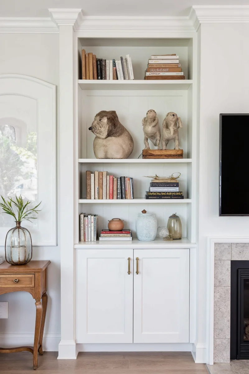 Custom built-in bookshelves in a family home