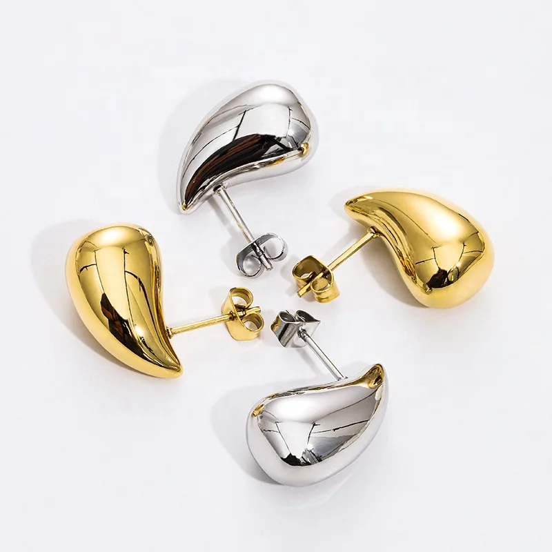 

18K Gold Plated Jewelry Stainless Steel Hollow Chunky Water Drop Exaggerated Presence Stud Earrings