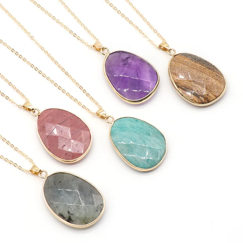 

Fashion Jewelry Natural Faceted Dalmatian Labradorite Jasper Stone Pendants Charms For Necklace