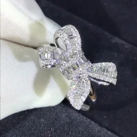 

925 Sterling Silver Luxury Bowknot Diamond Engagement Rings for Women Exaggerate Diamond Party Gifts