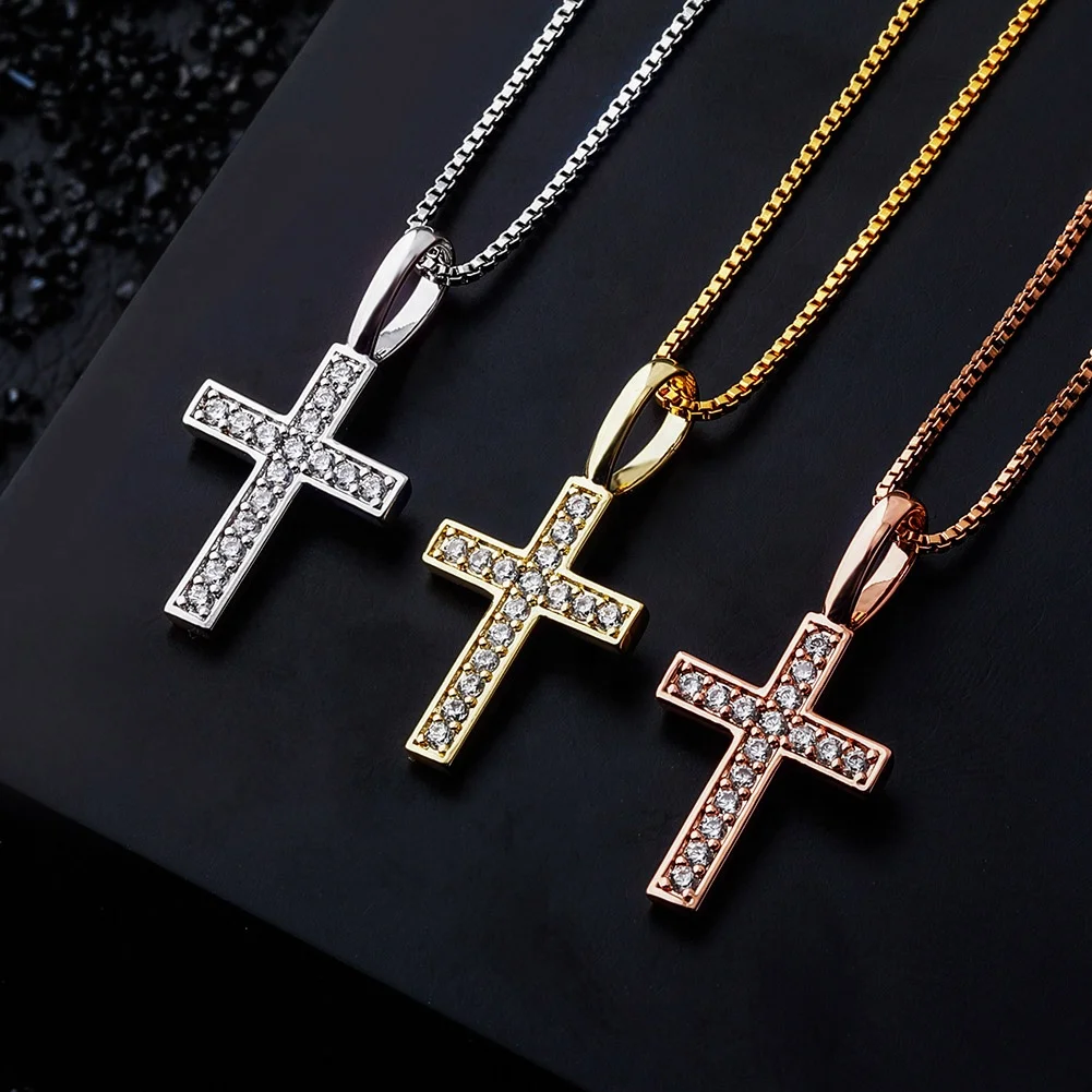 

925 Sterling Silver High Quality Iced Out Cubic Zirconia Square Cross Pendant Necklace Hip Hop Fashion Bling Bling Jewelry Gifts