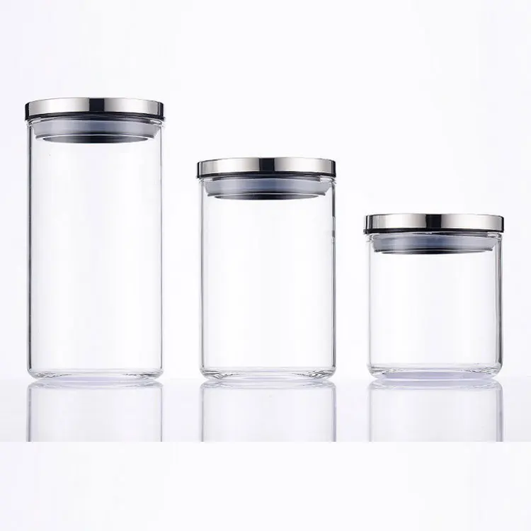 

Wholesale glass storage jar high borosilicate glass with metal lid for food storage