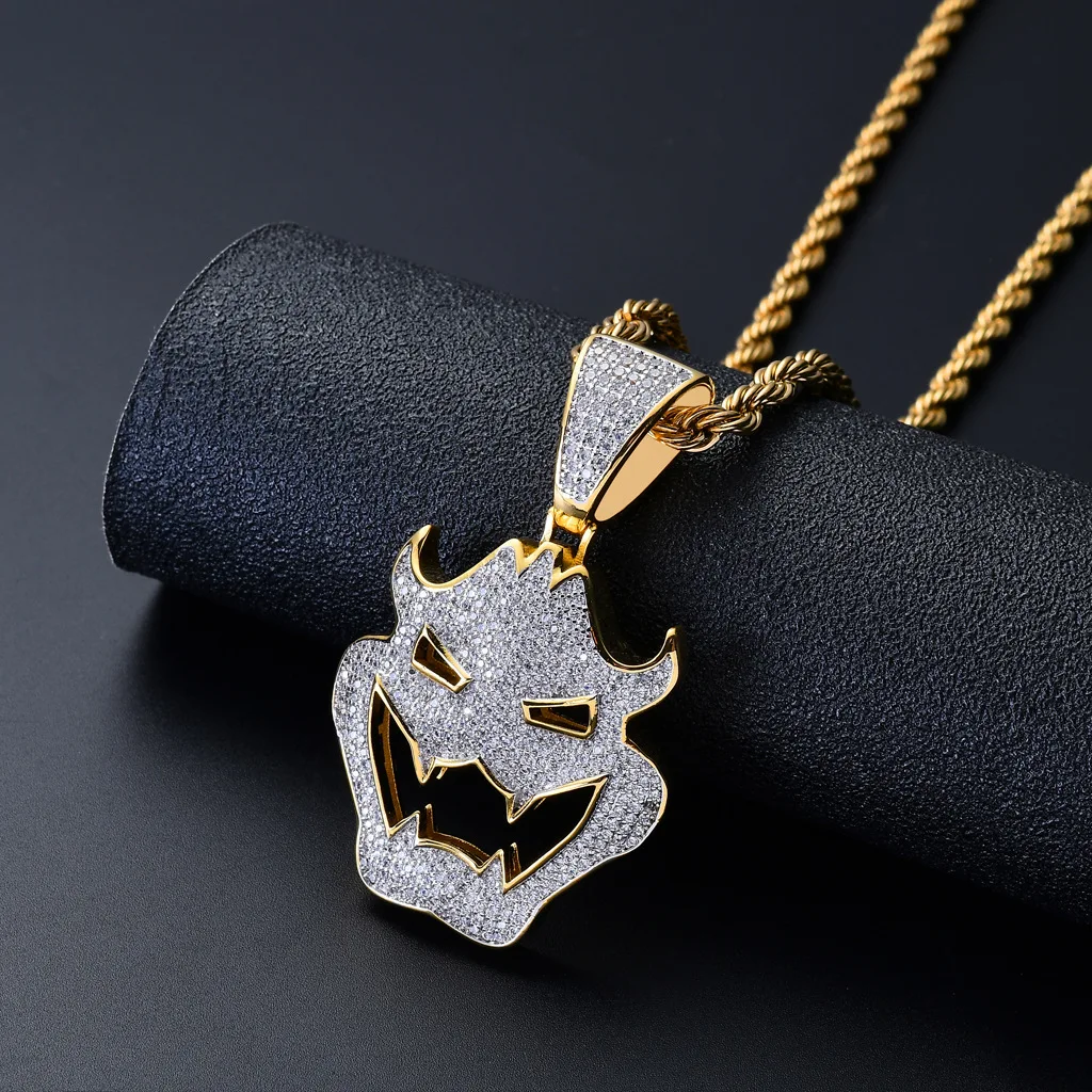 

Wholesales Hip Hop Zircon Pendant Halloween Dress Up Face Vampire Monster Pendant Trendy Necklace Fashion Jewelry