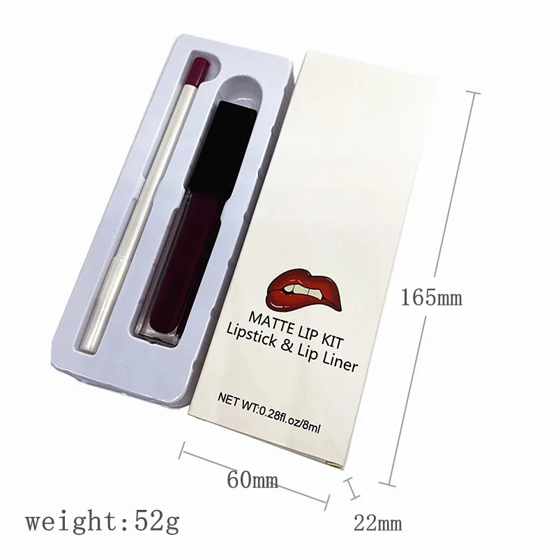 

Private label wholesale long lasting waterproof matte Cosmetics lip liner + lipstick kit