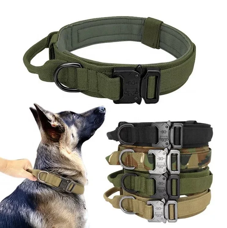 

OEM/ODM tactical dog collar and leash military waterproof 2021 strong training heavy duty durable, Green, khaki, black