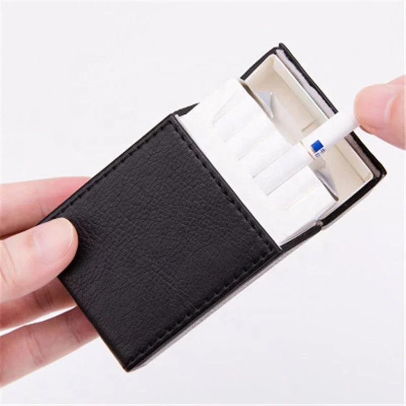 

Jhcentury PU Leather Flip Type 20pcs Cigarette Box Creative Personality Waterproof Metal Cigarette Case, Black/gray/coffee/dark blue/light blue/brown
