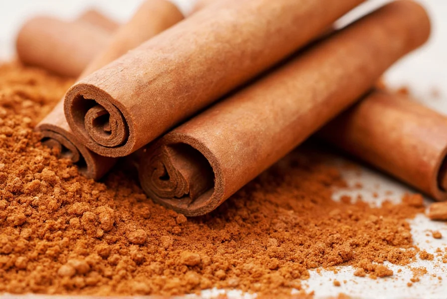 Close-up view of cinnamon sticks and ground cinnamon showing the distinctive reddish-brown color and texture